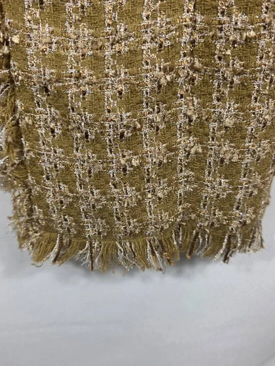 Elie Tahari Sparkle Desert Plaid Tweed Long Blazer Size Medium Ivory & Tan Plaid - Picture 5 of 12